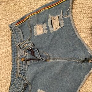 Distressed denim shorts